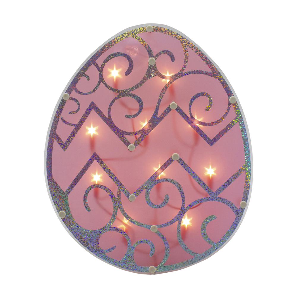 12" Lighted Pink Easter Egg Window Silhouette Decoration. Picture 1