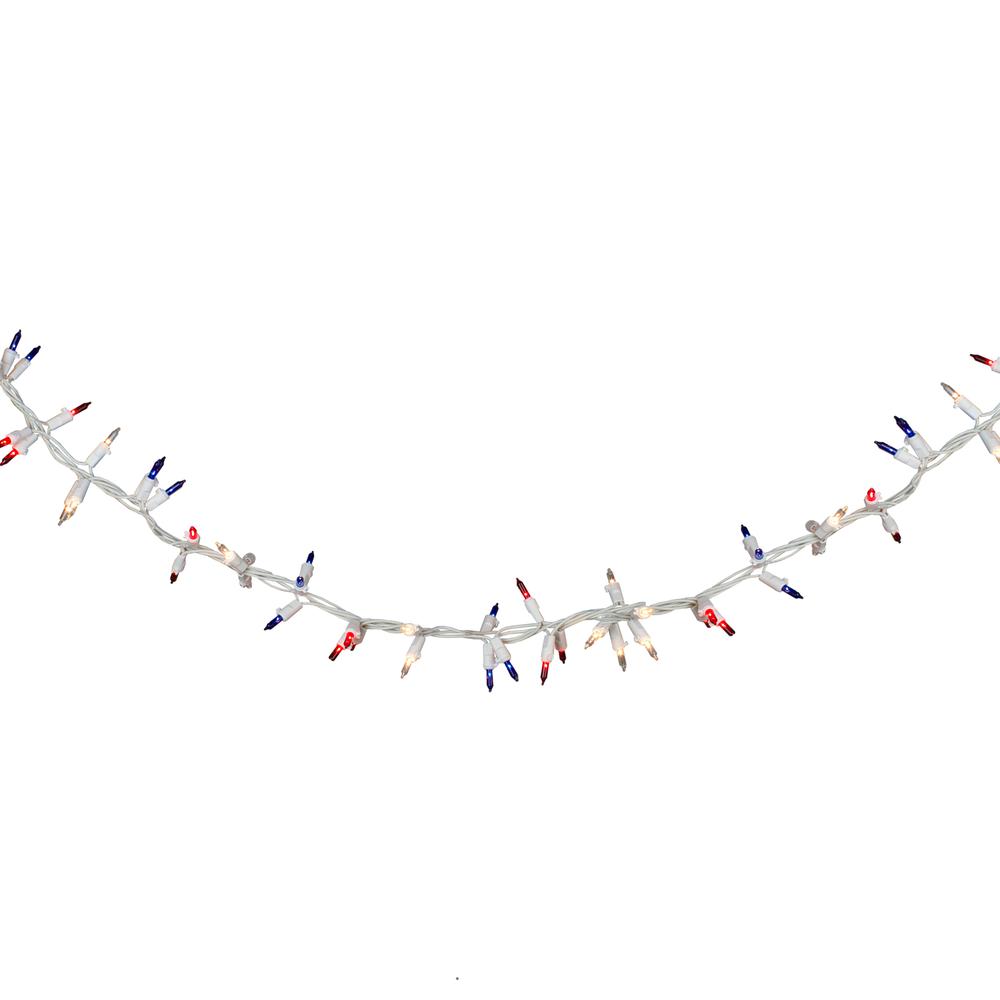 105-Count Red  Clear and Blue Patriotic Mini Light Garland  5.6' White Wire. Picture 2