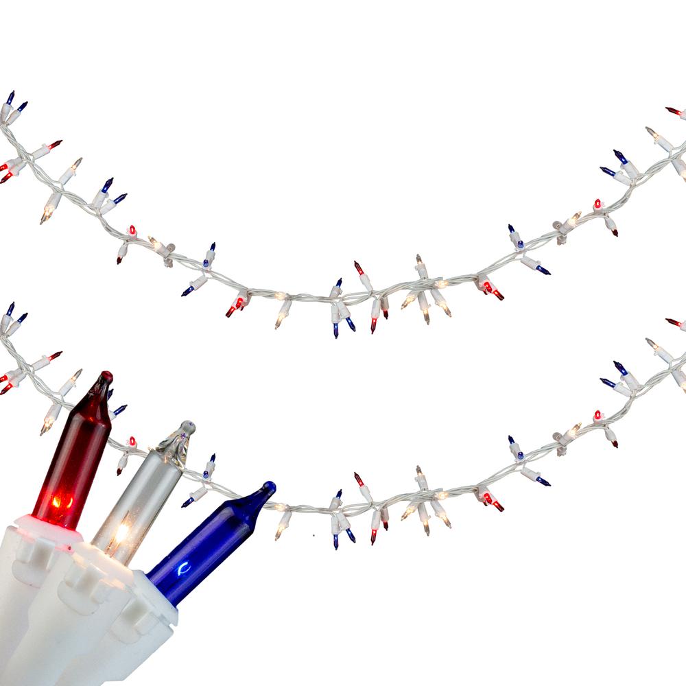 105-Count Red  Clear and Blue Patriotic Mini Light Garland  5.6' White Wire. Picture 1