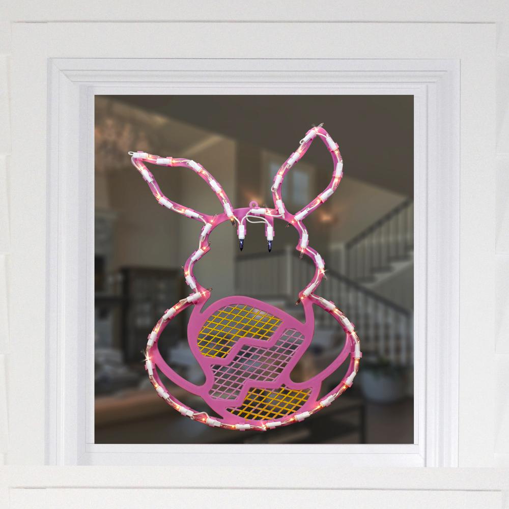 17" Lighted Pink Bunny with Easter Egg Window Silhouette. Picture 2