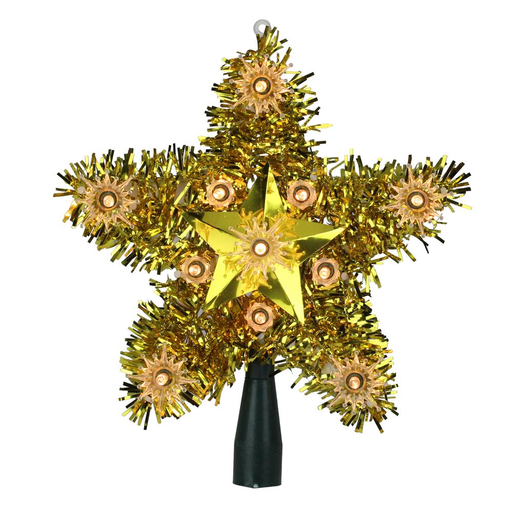 7" Lighted Gold Star Christmas Tree Topper - Clear Lights. Picture 1