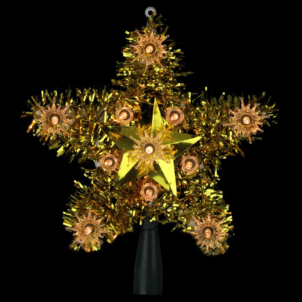7" Lighted Gold Star Christmas Tree Topper - Clear Lights. Picture 2