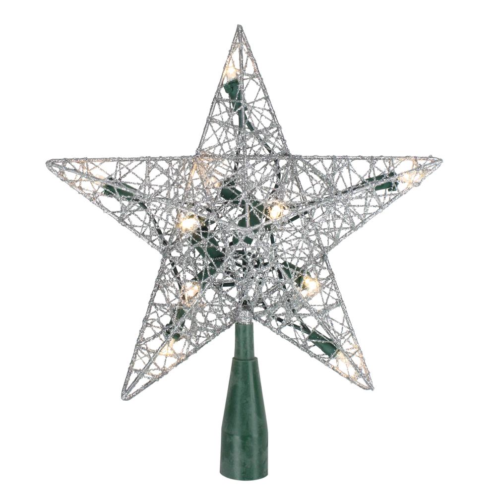 9" Lighted Silver Wire Star Christmas Tree Topper - White LED Lights. Picture 2