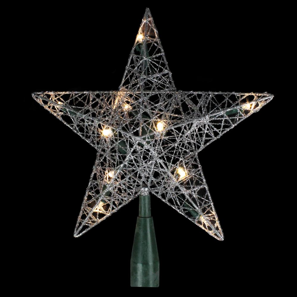9" Lighted Silver Wire Star Christmas Tree Topper - White LED Lights. Picture 1