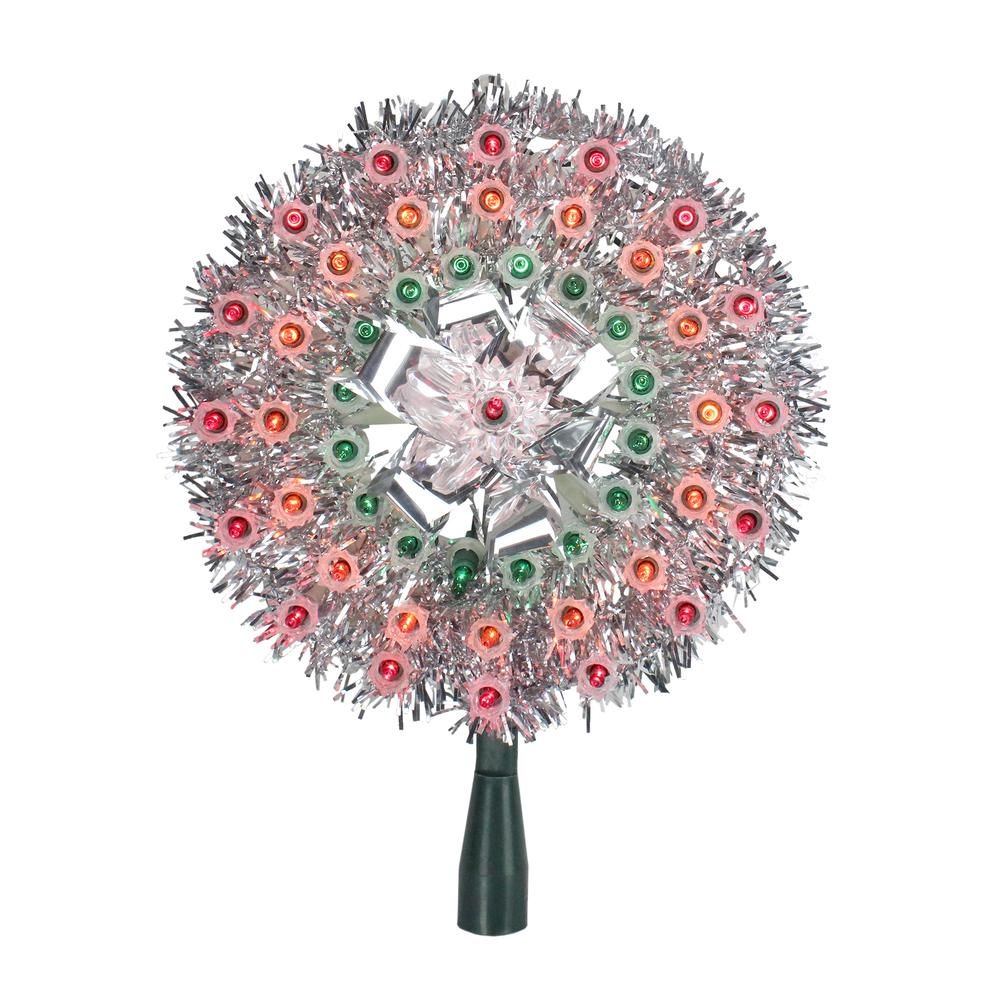 8" Pre-Lit Silver Starburst Christmas Tree Topper - Multicolor Lights. Picture 1