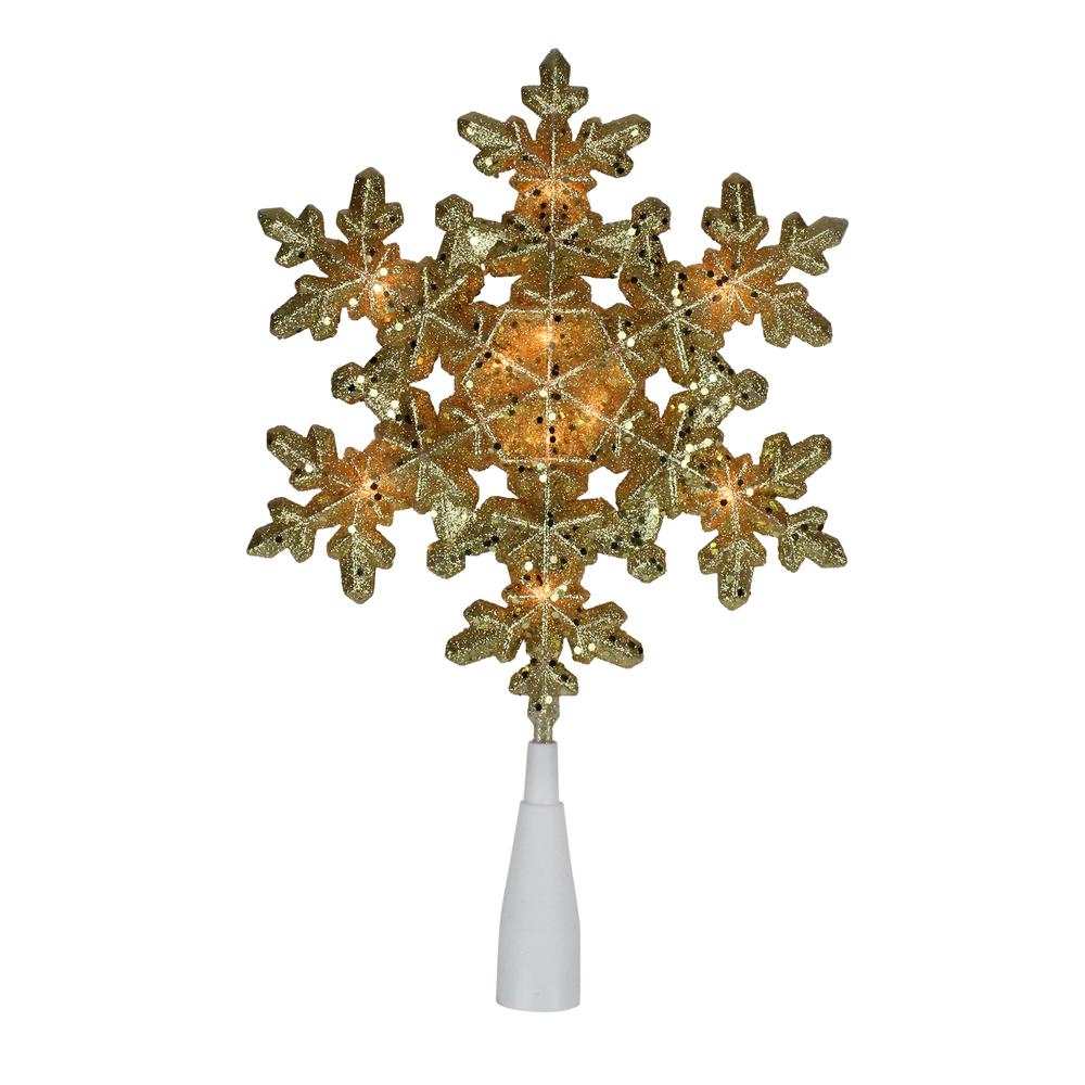 9" Pre-Lit Gold Snowflake Christmas Tree Topper - Clear Lights. Picture 1