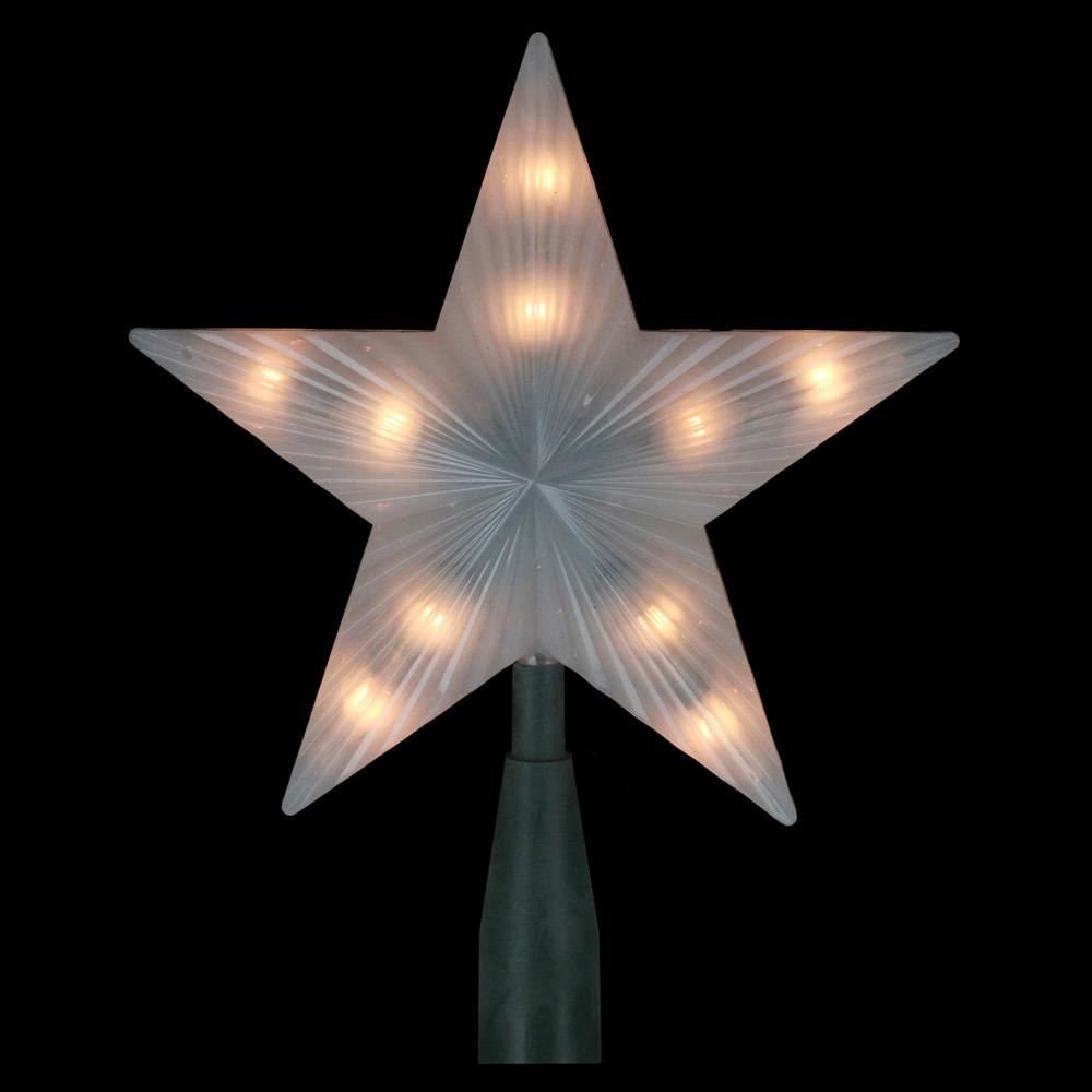 7" Lighted White Frosted 5-Point Star Christmas Tree Topper - Clear Lights. Picture 1