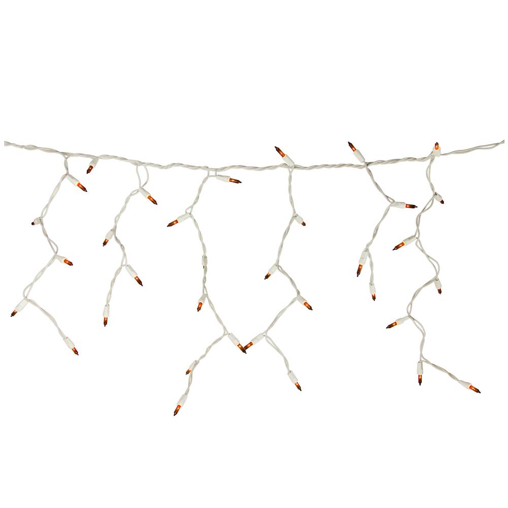 100 Count Orange Mini Icicle Christmas Lights - 3.5 ft White Wire. Picture 3