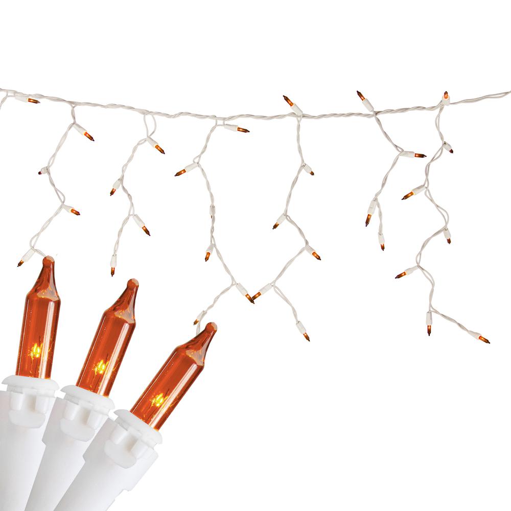 100 Count Orange Mini Icicle Christmas Lights - 3.5 ft White Wire. Picture 1