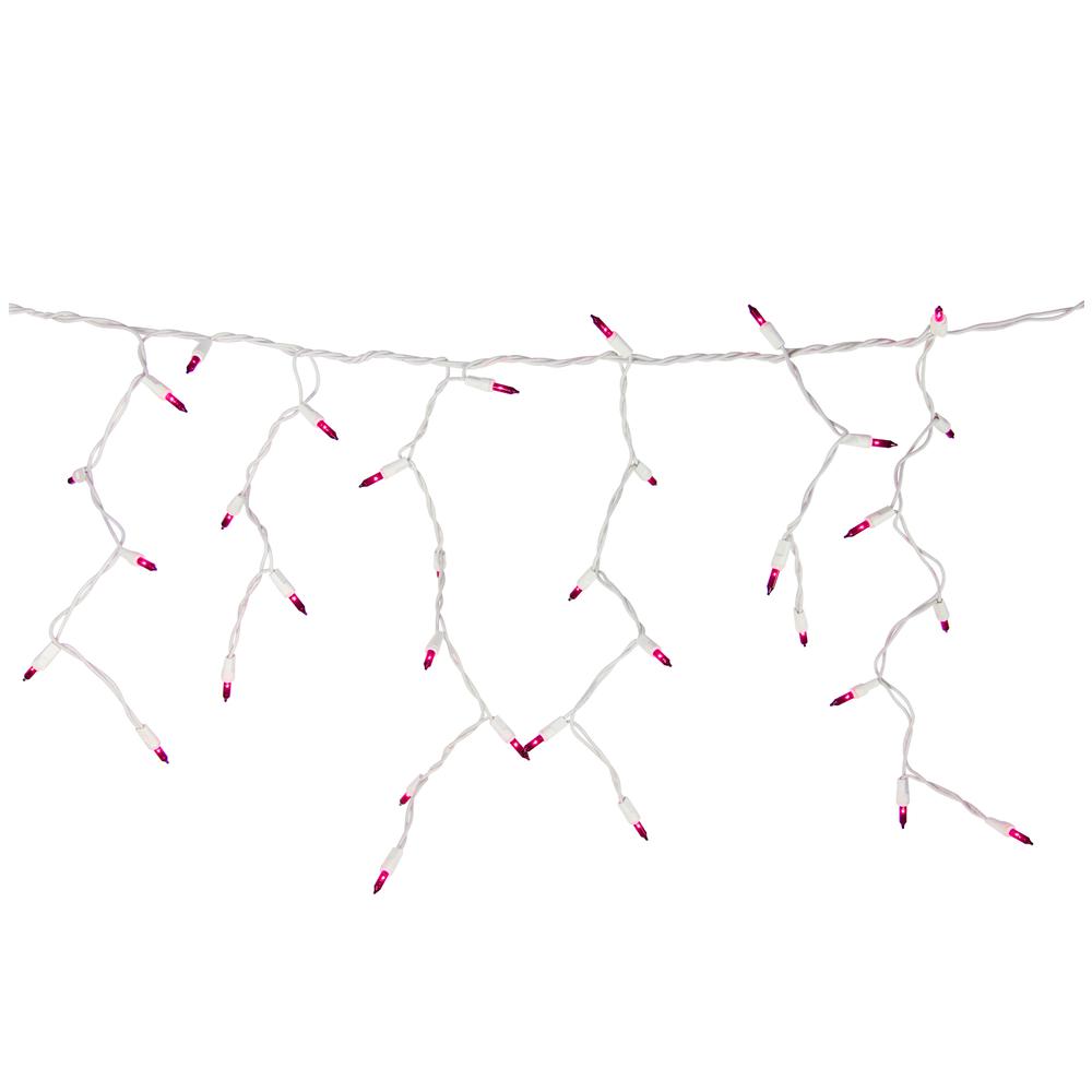 100 Count Pink Mini Icicle Christmas Lights - 3.5 ft White Wire. Picture 3