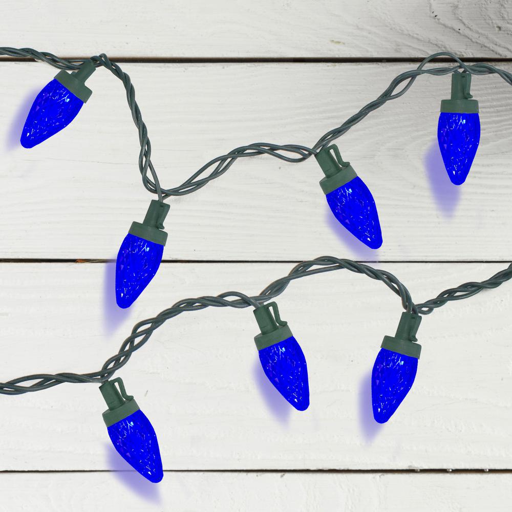 50ct Faceted Blue LED C7 Christmas Lights  20.25ft Green Wire. Picture 2