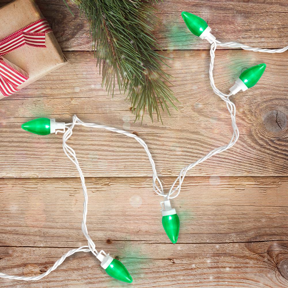 25 Count Green LED C7 Christmas Lights  16 ft White Wire. Picture 2