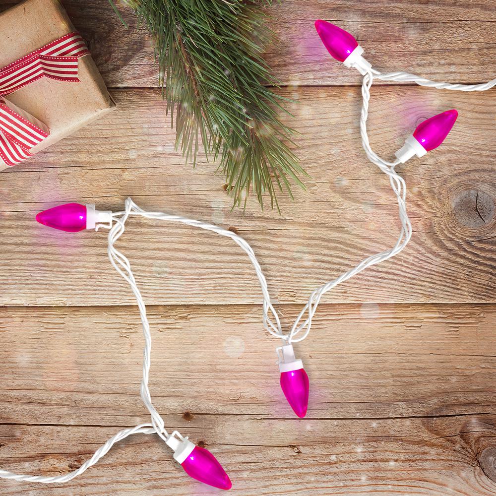 25 Count Pink LED C7 Christmas Lights  16 ft White Wire. Picture 2