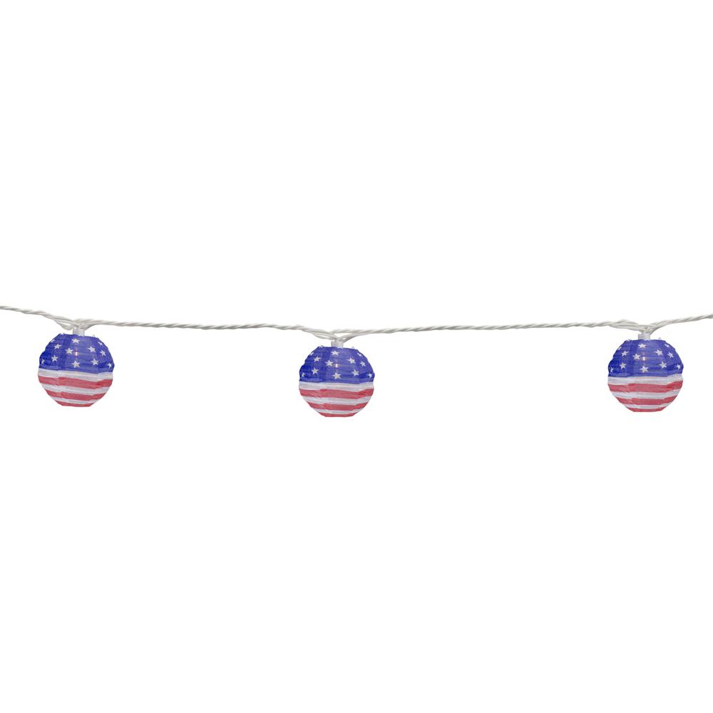 10-Count American Flag 4th of July Paper Lantern Lights  8.5ft White Wire. Picture 3