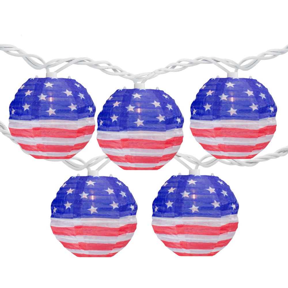 10-Count American Flag 4th of July Paper Lantern Lights  8.5ft White Wire. Picture 1