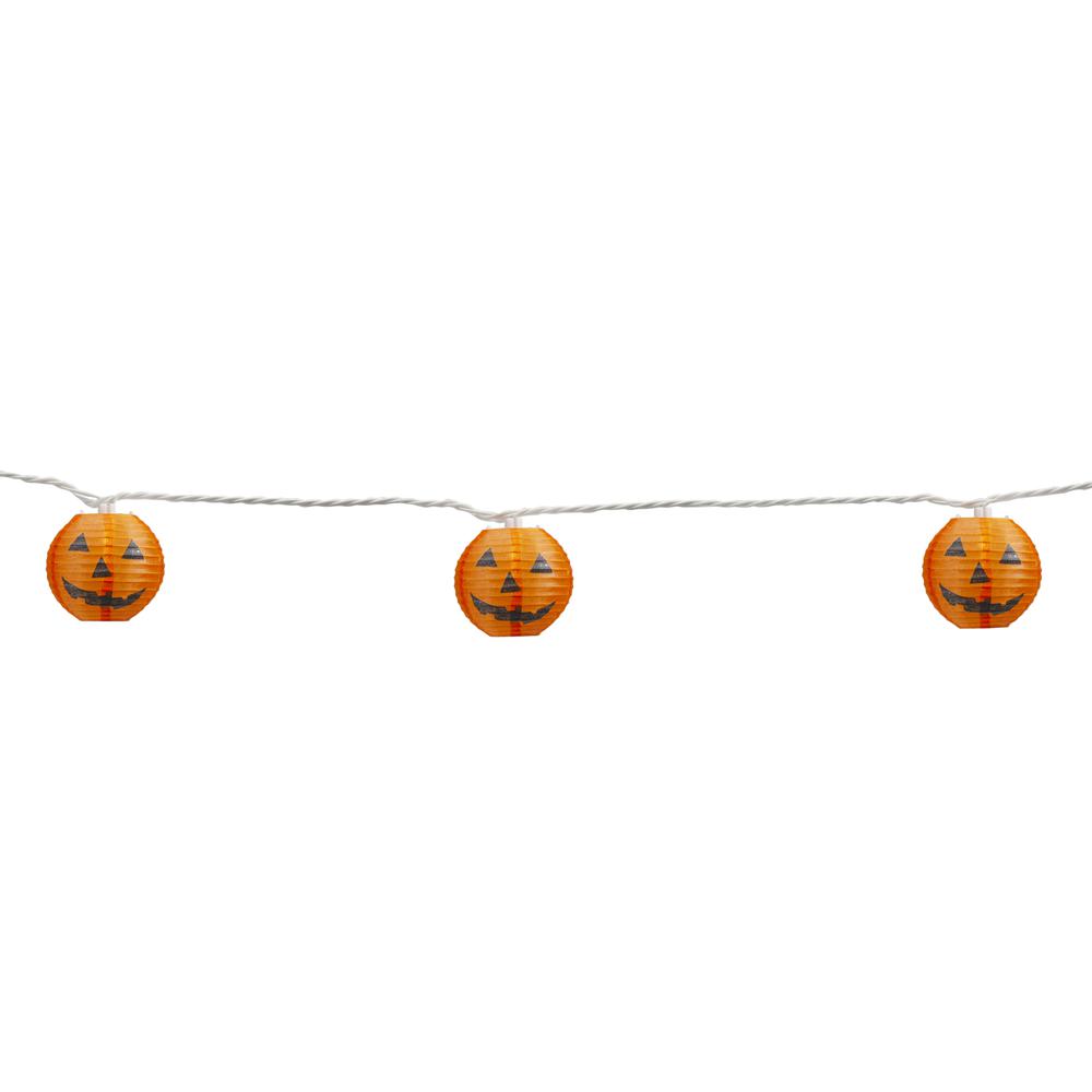 10-Count Orange Jack-O-Lantern Paper Lantern Halloween Lights  8.5ft White Wire. Picture 3