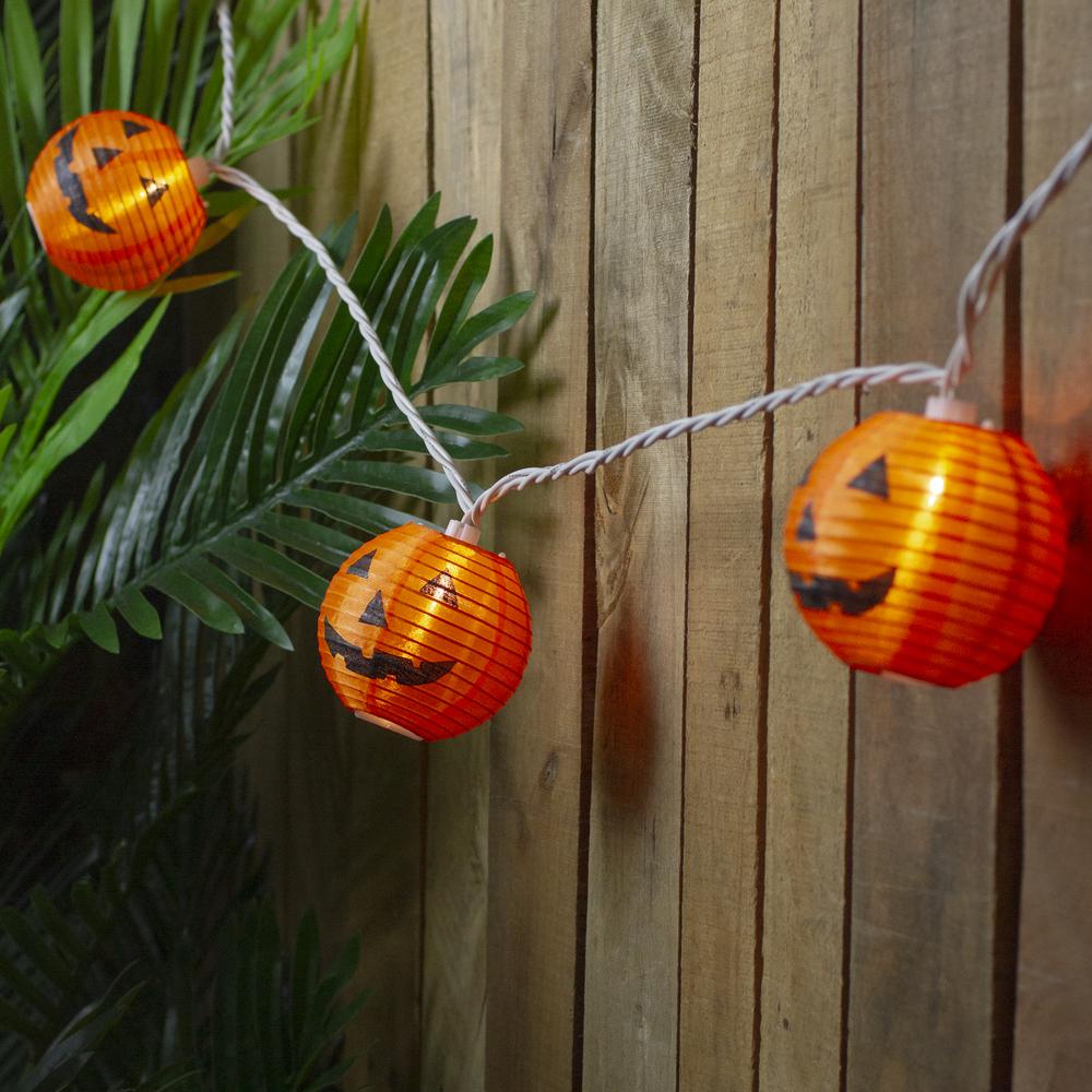 10-Count Orange Jack-O-Lantern Paper Lantern Halloween Lights  8.5ft White Wire. Picture 2