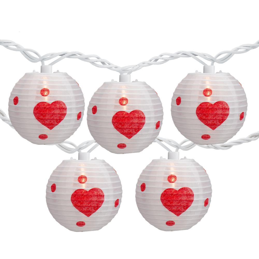 White and Red Heart Paper Lantern Valentine's Day Lights  8.5ft White Wire. Picture 2