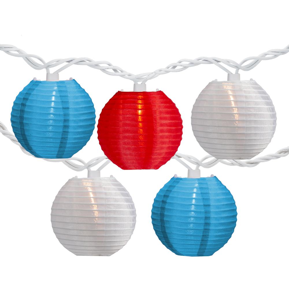 10-Count Red  White and Blue 4th of July Paper Lantern Lights  8.5ft White Wire. Picture 1