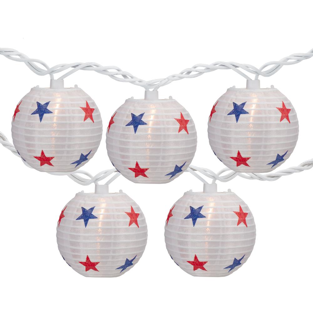 10-Count Red  White and Blue Star 4th of July Paper Lantern Patio Lights  Clear Bulbs. Picture 1