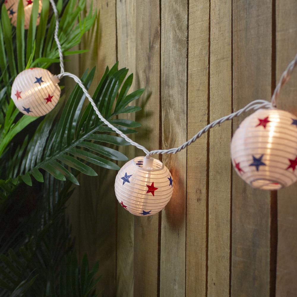 10-Count Red  White and Blue Star 4th of July Paper Lantern Patio Lights  Clear Bulbs. Picture 2