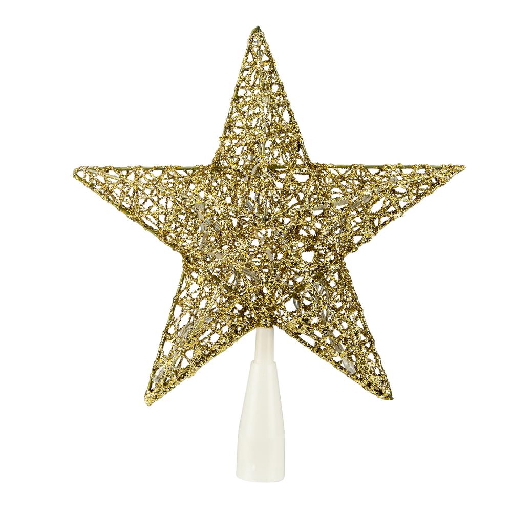 10" LED Lighted Gold Glittered Star Christmas Tree Topper  Warm White Lights. Picture 2