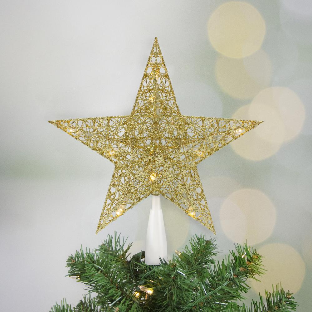 10" LED Lighted Gold Glittered Star Christmas Tree Topper  Warm White Lights. Picture 1