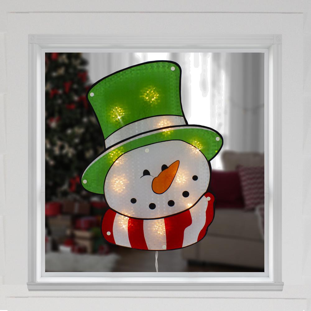 15.75" Lighted Holographic Snowman Christmas Window Silhouette. Picture 2