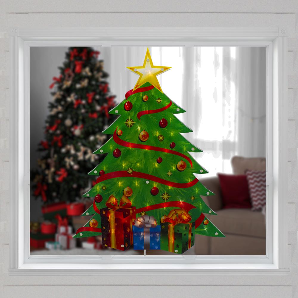22.5" Lighted Christmas Tree with Presents Window Silhouette. Picture 2
