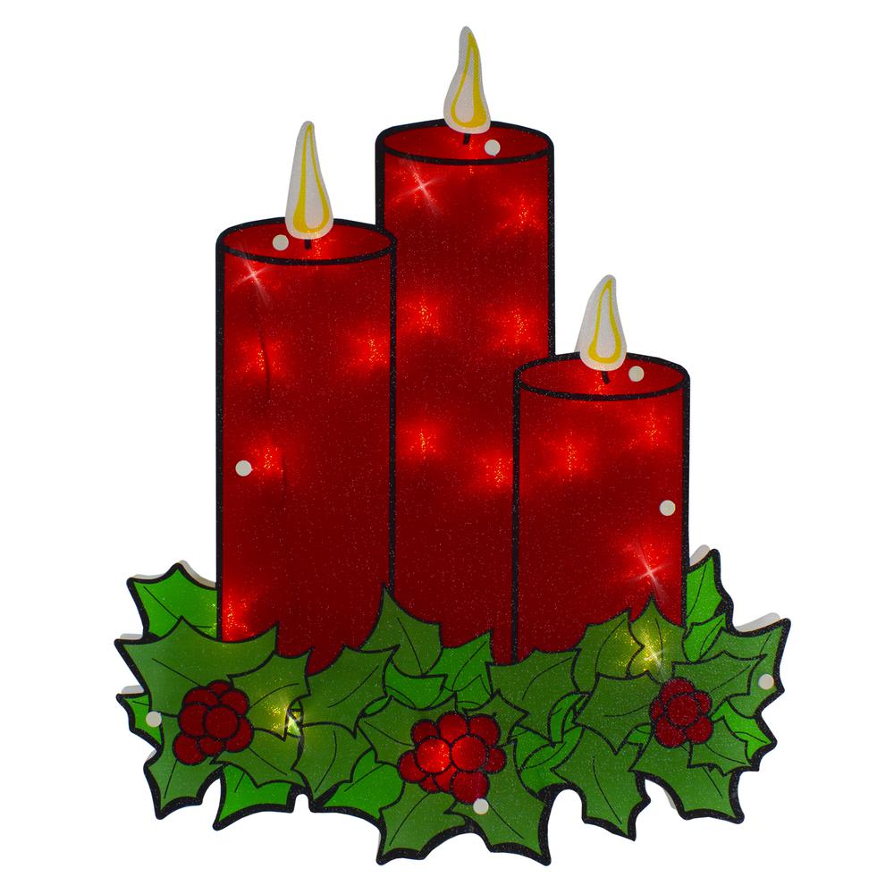 17.5" Lighted Red Three Candles Christmas Window Silhouette. Picture 1