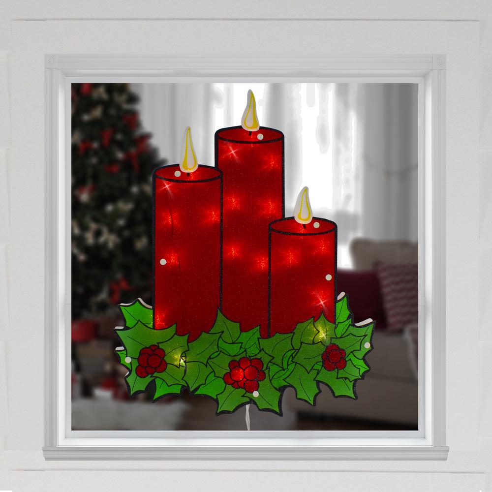 17.5" Lighted Red Three Candles Christmas Window Silhouette. Picture 2