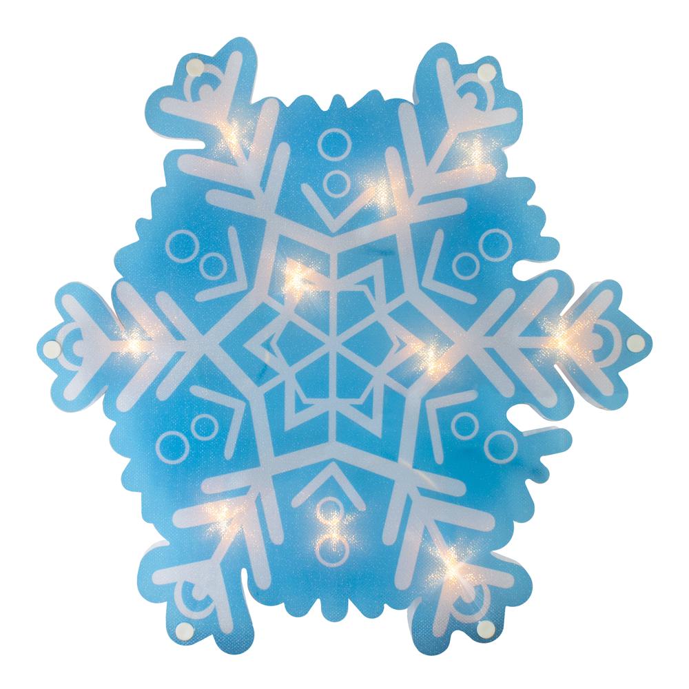 11.75" Lighted Blue and White Snowflake Christmas Window Silhouette. Picture 1