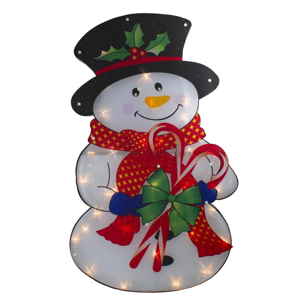30.5" Lighted Snowman with Candy Canes Christmas Outdoor Decoration. Picture 1