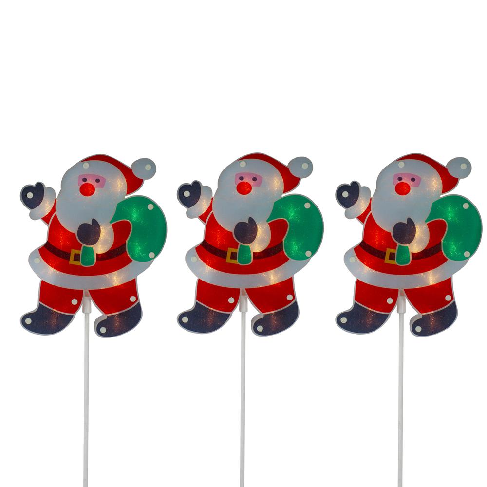 Set of 3 Lighted Holographic Santa Claus Christmas Pathway Markers 25". Picture 1