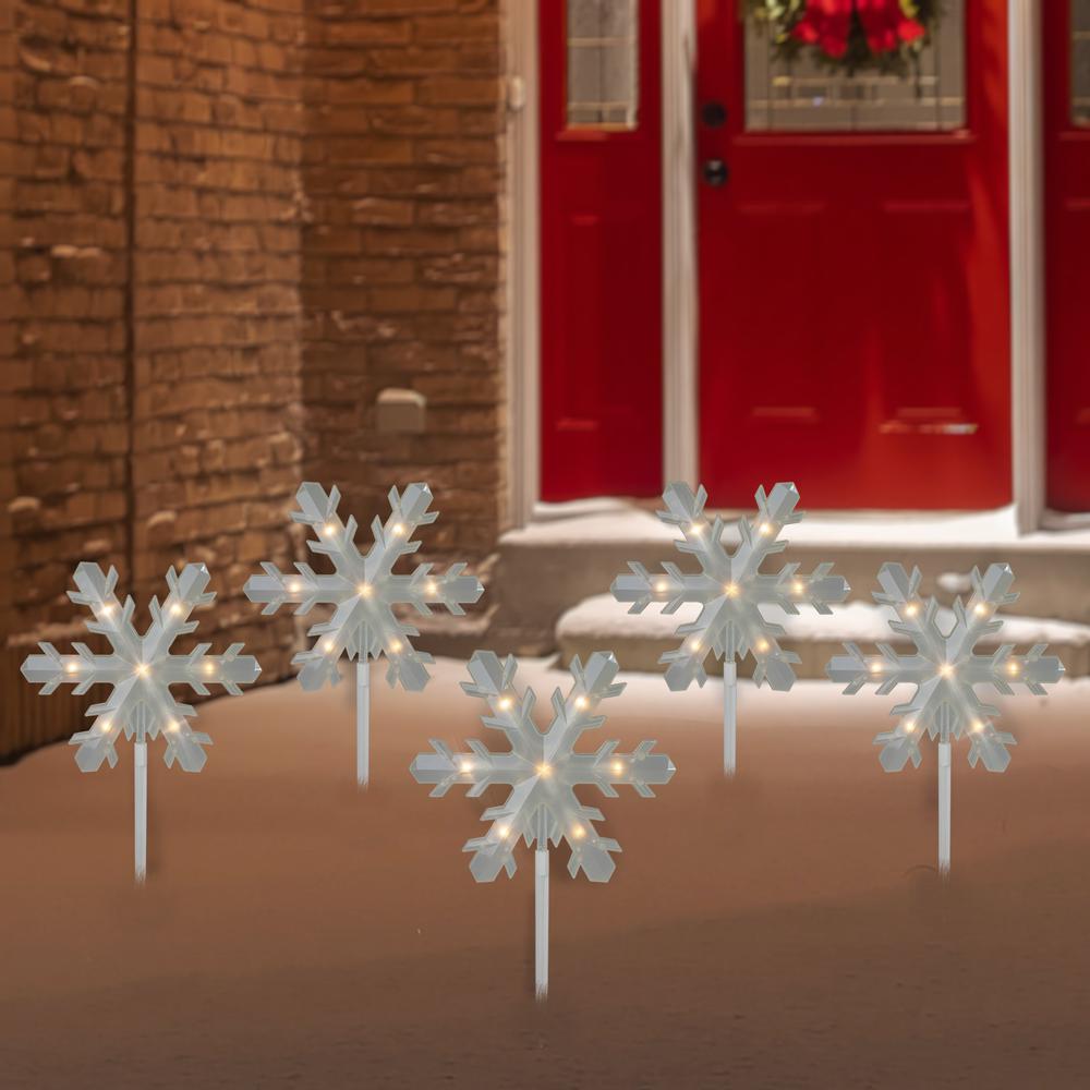 5ct Snowflake Christmas Pathway Marker Lawn Stakes - Clear Lights. Picture 2