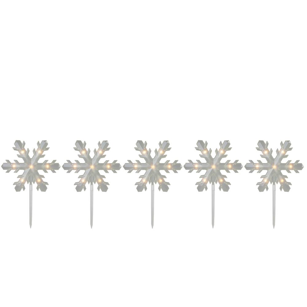 5ct Snowflake Christmas Pathway Marker Lawn Stakes - Clear Lights. Picture 1