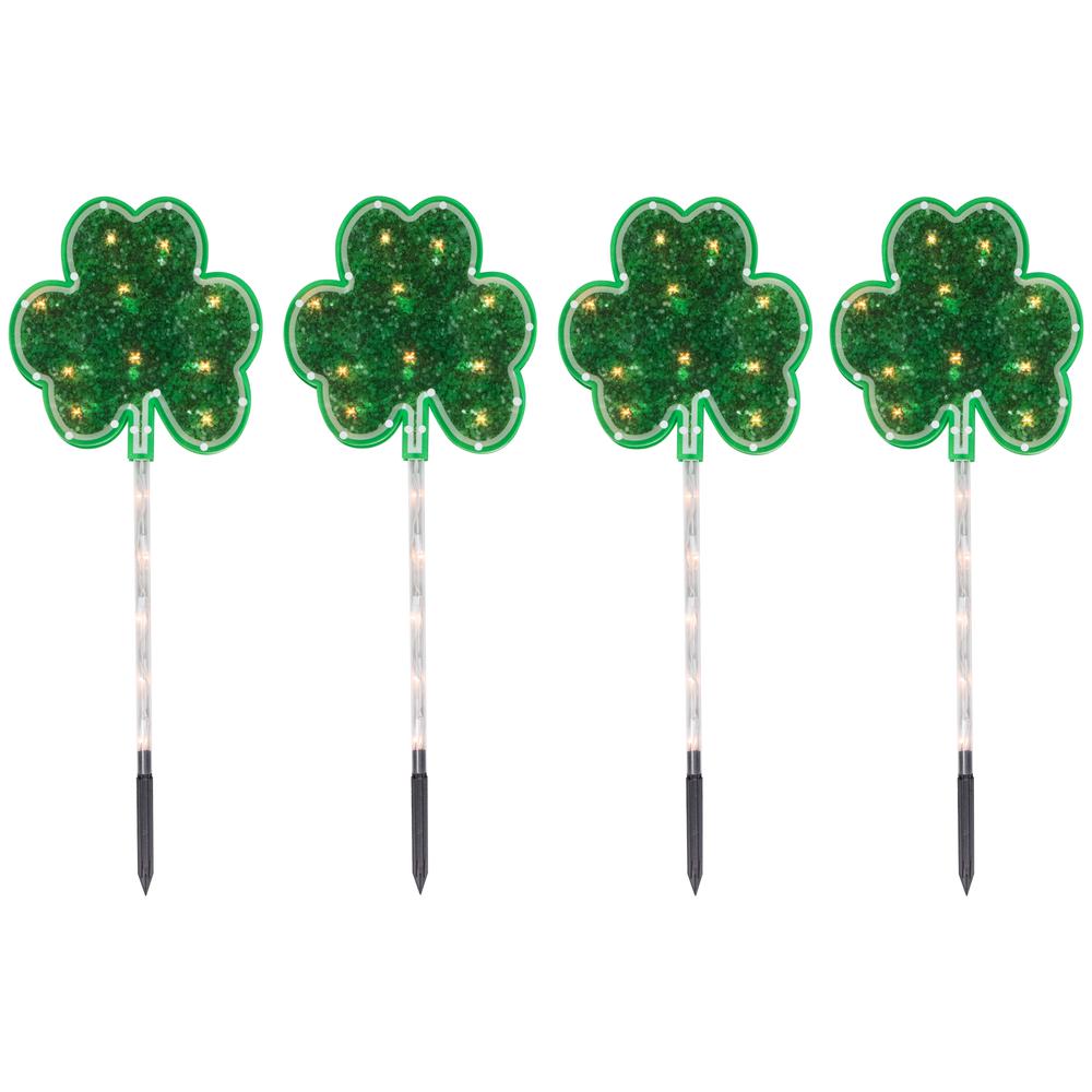 4ct Green Shamrock St Patrick's Day Pathway Marker Lawn Stakes  Clear Lights. Picture 1