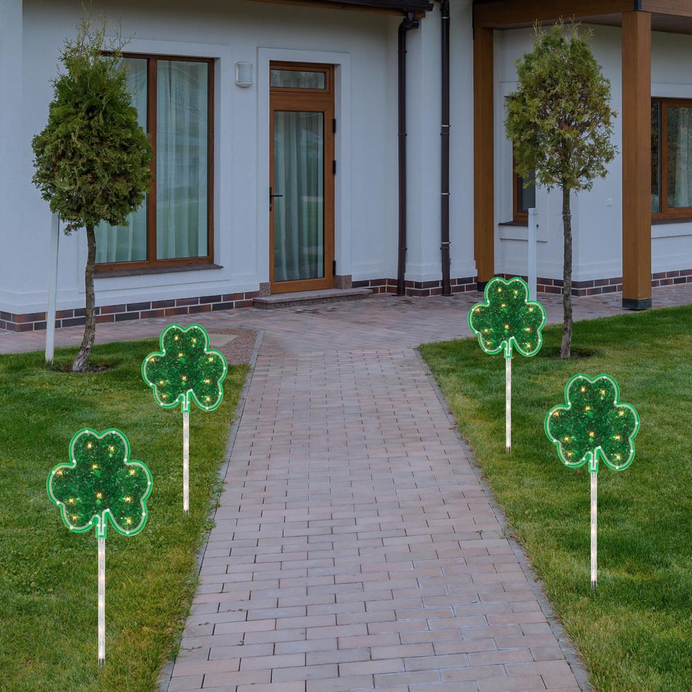 4ct Green Shamrock St Patrick's Day Pathway Marker Lawn Stakes  Clear Lights. Picture 2
