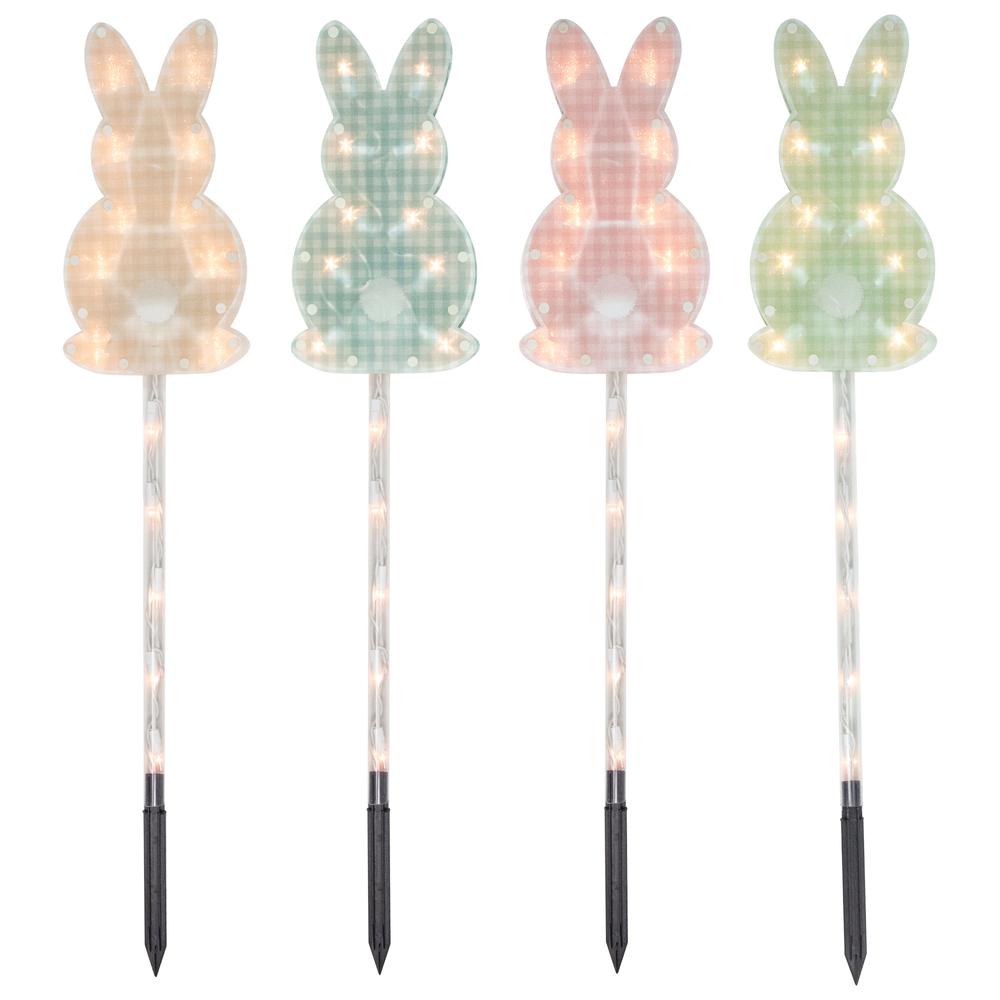 4ct Plaid Pastel Bunny Easter Pathway Marker Lawn Stakes, Clear Lights. Picture 1