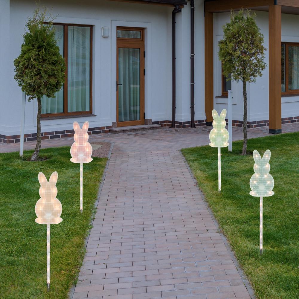 4ct Plaid Pastel Bunny Easter Pathway Marker Lawn Stakes, Clear Lights. Picture 2