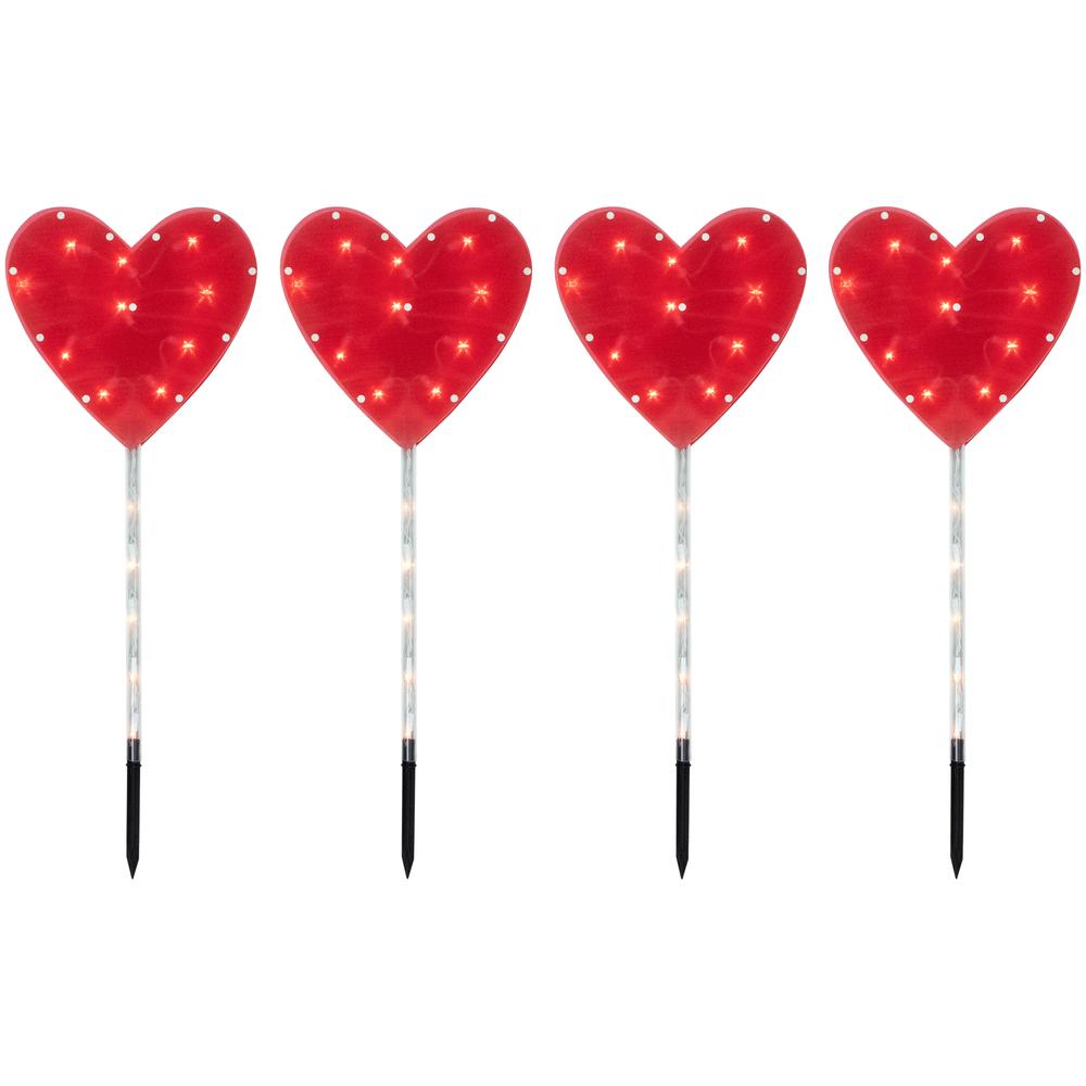 4ct Red Heart Valentine's Day Pathway Marker Lawn Stakes  Clear Lights. Picture 2