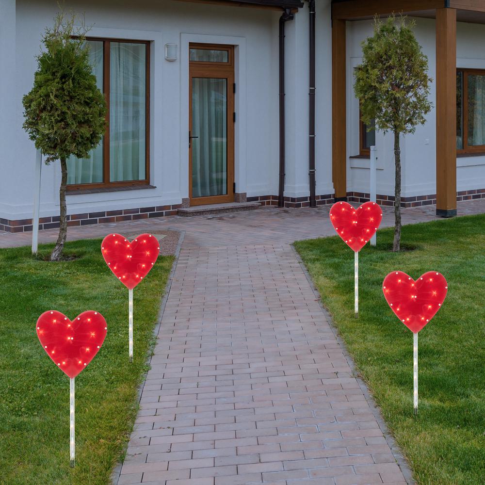4ct Red Heart Valentine's Day Pathway Marker Lawn Stakes  Clear Lights. Picture 1