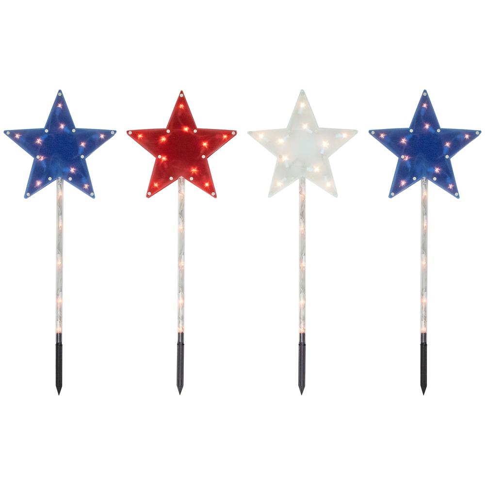 4ct Americana Stars 4th of July Pathway Marker Lawn Stakes  Clear Lights. Picture 1