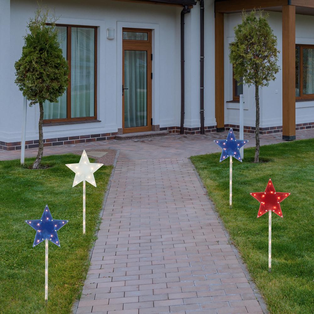 4ct Americana Stars 4th of July Pathway Marker Lawn Stakes  Clear Lights. Picture 2