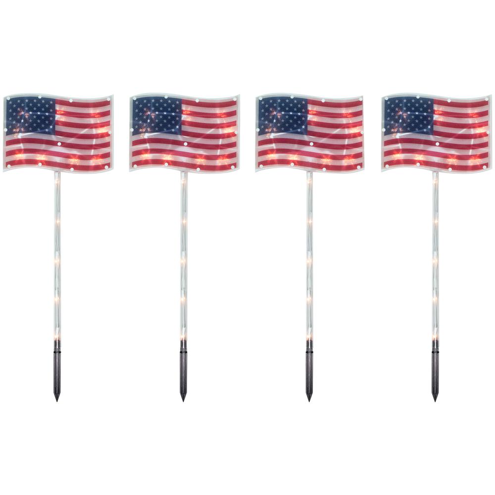 4ct Patriotic American Flag 4th of July Pathway Marker Lawn Stakes  Clear Lights. Picture 1
