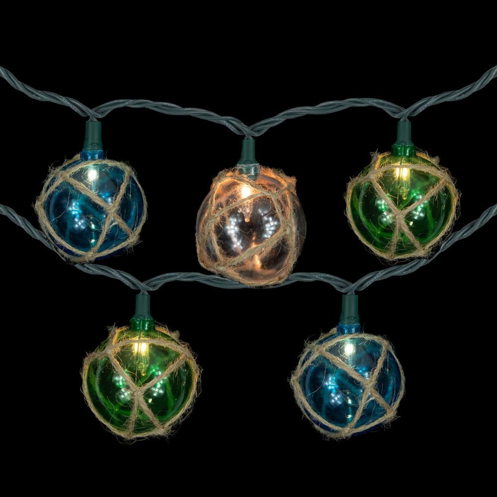 10-Count Multi-Color Natural Jute Wrapped Ball Patio Light Set  6ft Green Wire. Picture 4