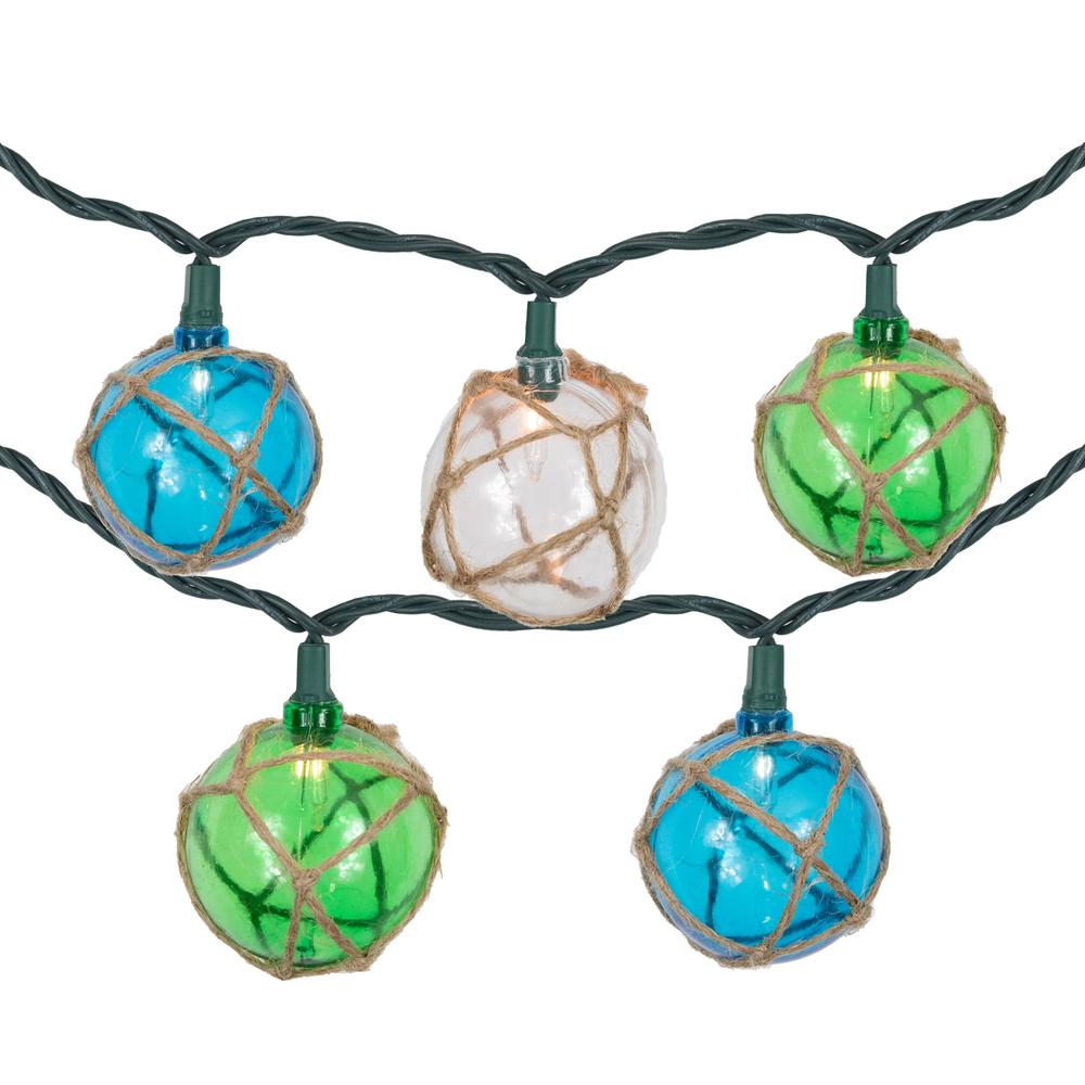 10-Count Multi-Color Natural Jute Wrapped Ball Patio Light Set  6ft Green Wire. Picture 3