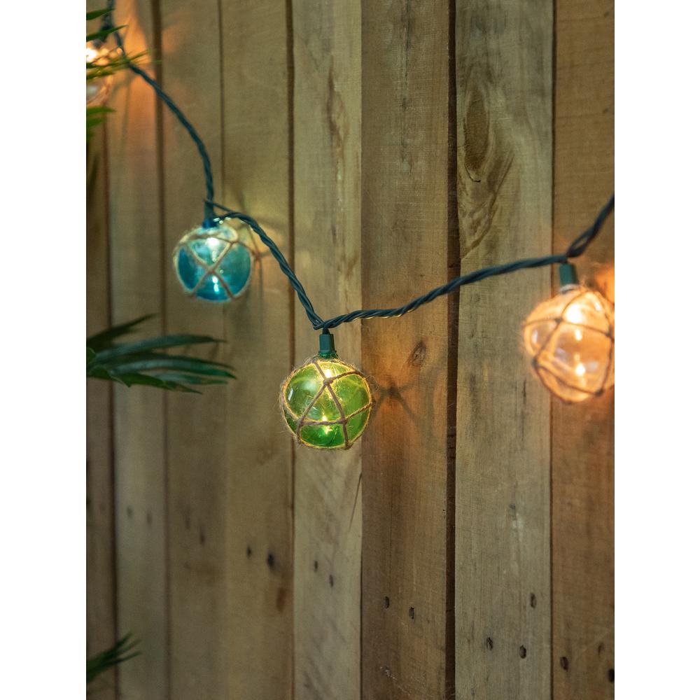 10-Count Multi-Color Natural Jute Wrapped Ball Patio Light Set  6ft Green Wire. Picture 5