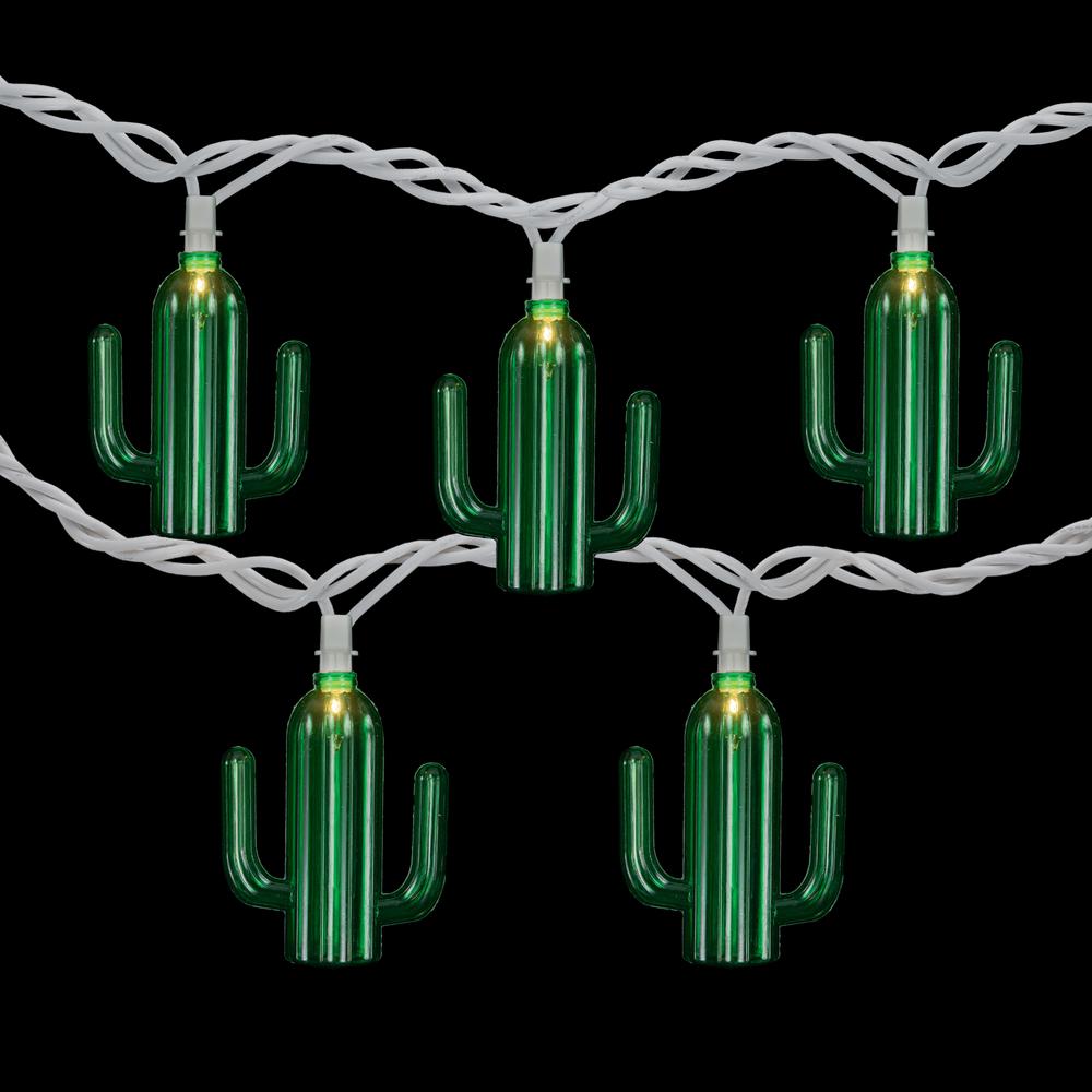 10-Count Green Cactus Patio Light Set  6ft White Wire. Picture 4