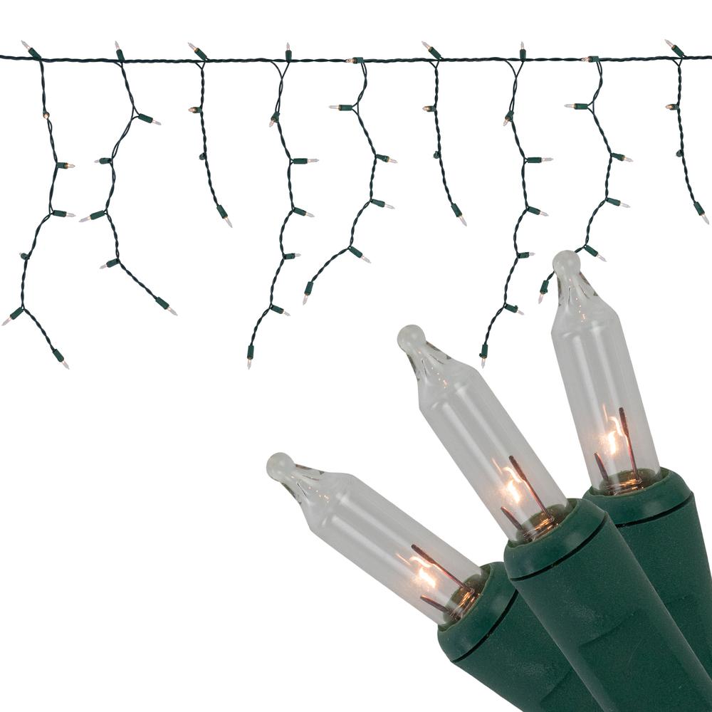 300-Count Clear Mini Icicle Christmas Lights  9 ft Green Wire. Picture 1